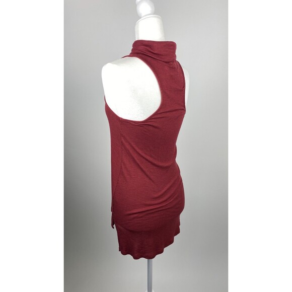 Sun & Shadow Womens XS Sleeveless Halter Turtleneck Ribbed Tunic Hi Low Top Red - Picture 4 of 8
